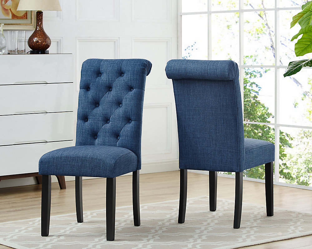 Blue upholstered dining chair with gold legs - wide 11